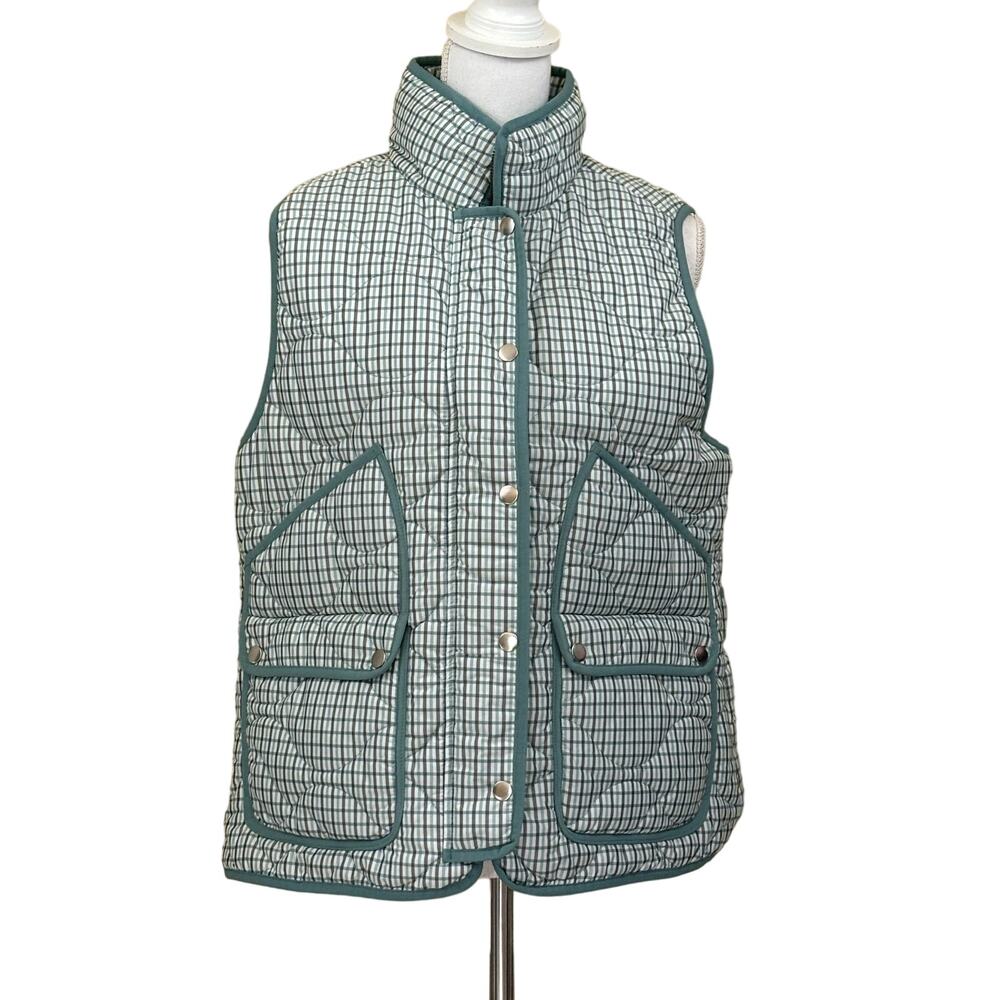 J. Crew Signature Puffer vest, green, white & gray plaid